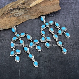 Sleeping Beauty Turquoise Gemstone Silver Plated Chandelier Earring, December Birthstone Jewelry, Turquoise Earring, Gift for Wife