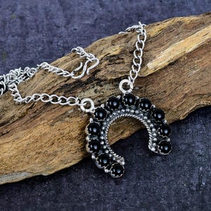 Black Onyx Necklace, Black Onyx Silver Curve Necklace Jewelry Black Onyx Cluster Necklace Unique Birthday Gift for Girlfriend