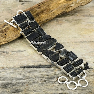 Black Tourmaline Bracelet, Raw Crystal Bracelets, Adjustable Bracelet Bangle, Tourmaline Rough, Positive Confidence Affirmation Bracelet