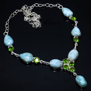 Larimar Necklace, Genuine Larimar Gemstone Silver Plated Necklace, Necklace By Choice, Blue Larimar With quartz Stone, Wedding Gift for Her