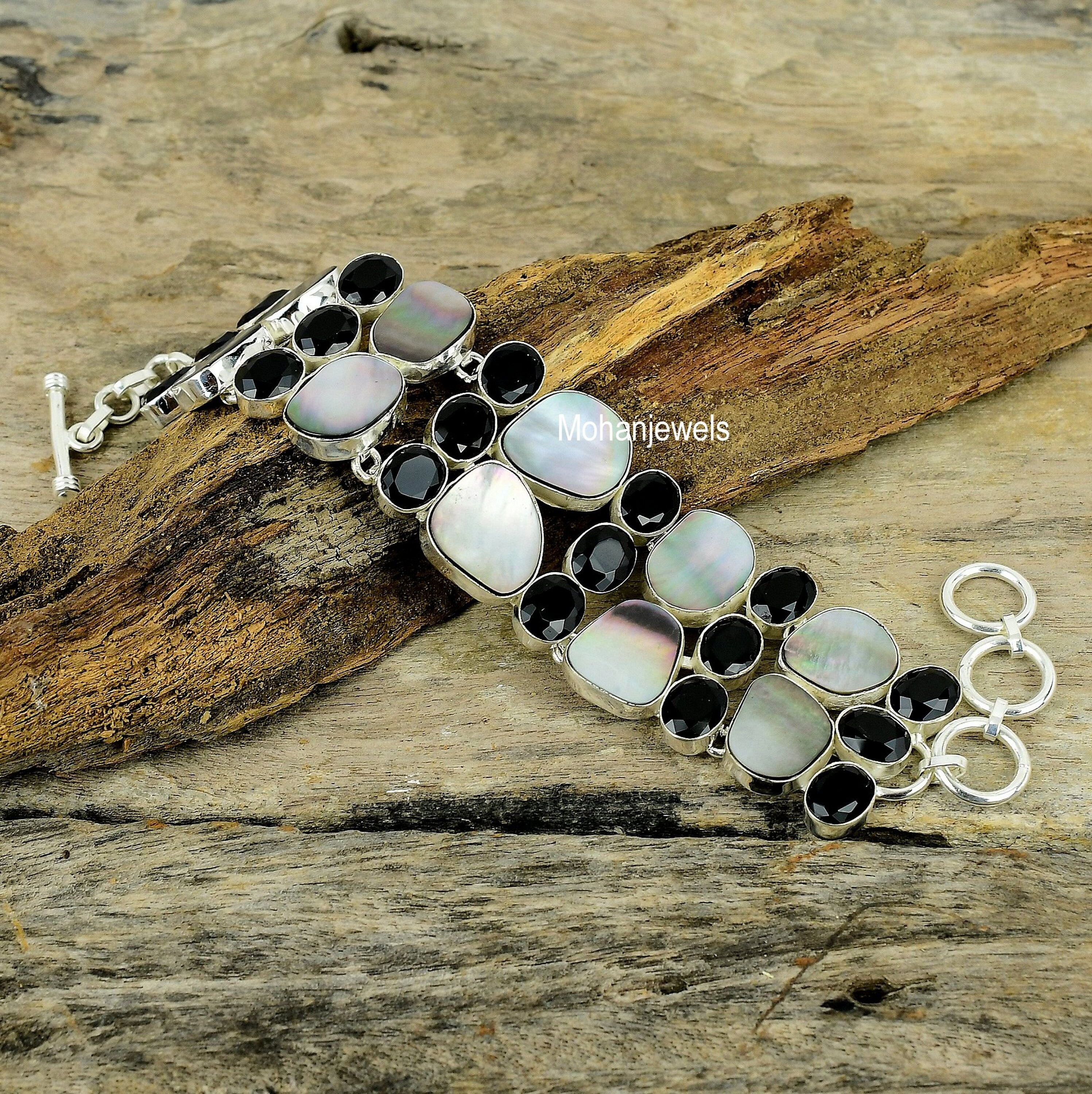 Black Mother of Pearl Bracelet, Mother of Pearl & Black Onyx