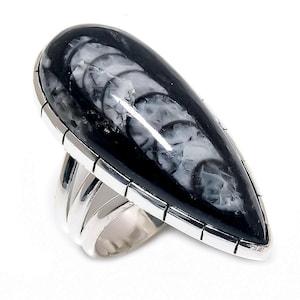 Orthoceras Fossil Ring, Orthoceras Gemstone Silver Plated Ring, Fossil Ring, Bohemian Ring, Handmade Gothic Ring, Anniversary Gift For Women