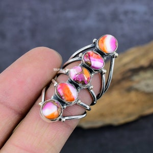 Oyster Turquoise Ring, Spiny Oyster Turquoise Oval Ring, Silver Plated Gemstone Ring, Turquoise Silver Ring, Dahlia Turquoise Jewelry