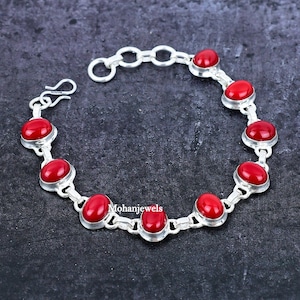 Coral Bracelet, Natural Coral Gemstone Silver Bracelet, Red Coral Healing Stone Bracelet, Protective Bracelet - Anniversary Gift For Women&#39;s
