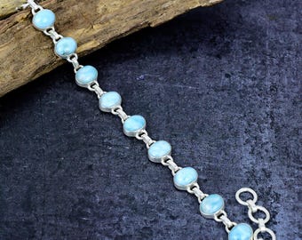 Natural Larimar Bracelet: Handmade Silver Plated Statement Jewelry Gift