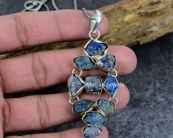 Raw Kyanite Gemstone Silver Plated Handmade Cluster Pendant Jewelry, Kyanite Rough Necklace, Dainty Pendant, Blue Stone Pendant