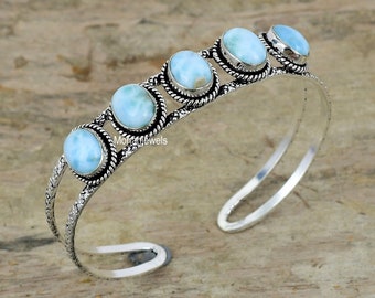 Larimar Manschettenarmband, Echter Larimar Edelstein Versilbert Armband, Heilstein, Handgefertigter Schmuck, Designer Manschettenarmband Geschenk Für Sie