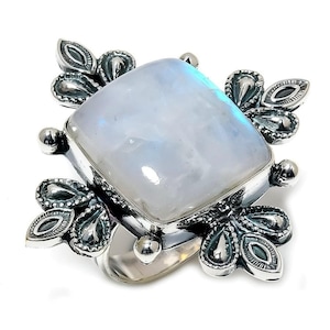 Rainbow Moonstone Ring, Natural Moonstone Crystal Silver Plated Ring, Healing Stone Ring, Handmade Ring, June Birthstone Ring, Ring For Her