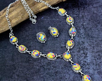 Mosaic Jasper Necklace Earring Set : Silver Plated Balloon Jasper Jewelry