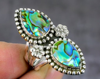 Abalone  Silver Ring: Two Stone Stackable Ring