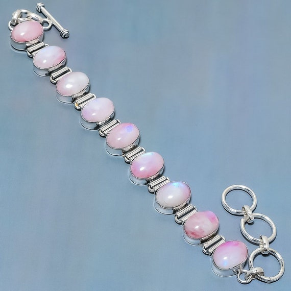 Pink Moonstone Bracelet, Pink Rainbow Moonstone Gemstone Jewelry