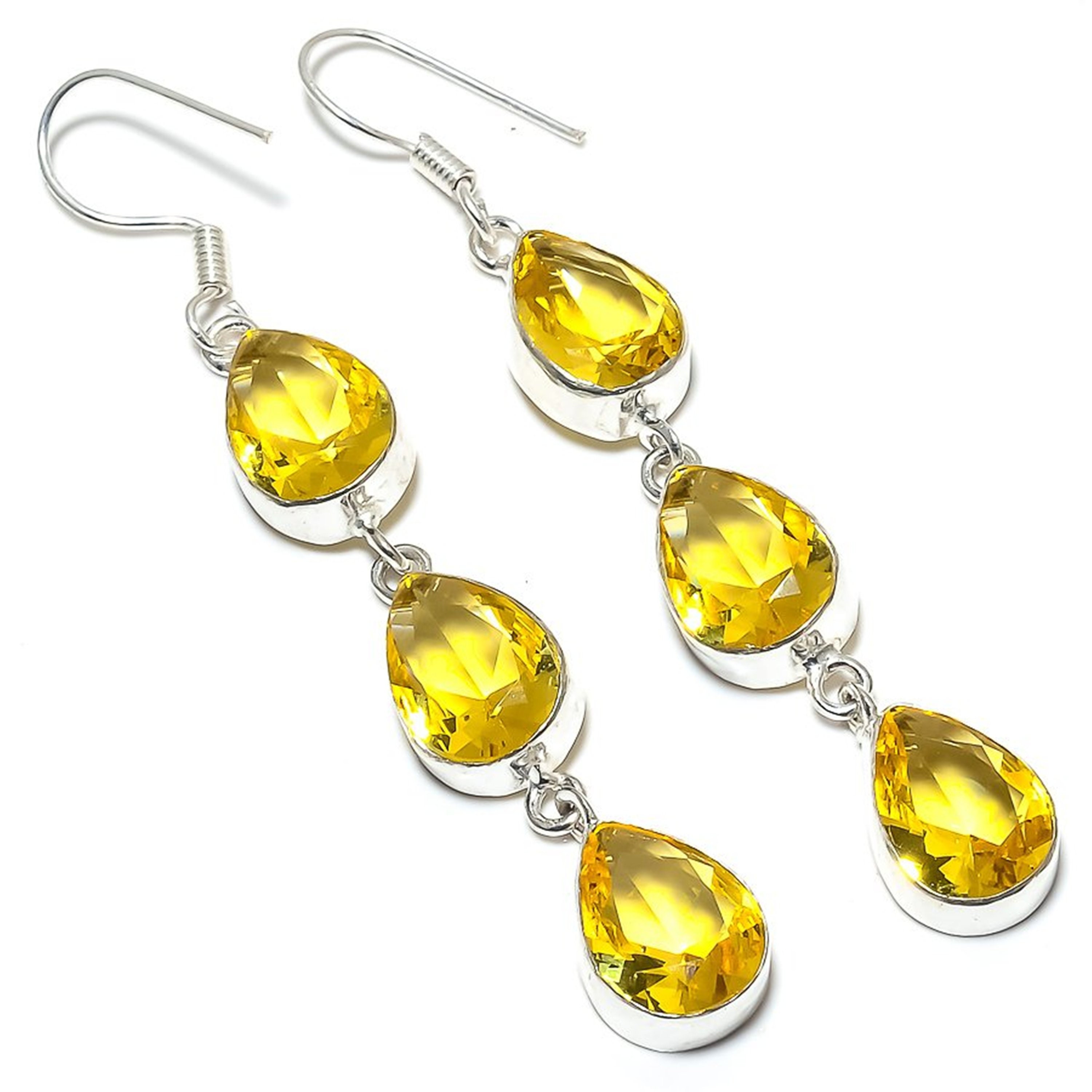 Boucles D'oreilles En Argent Avec Pierres (Iolite, Grenat, Citrine, Topaze Rose, Zircons)