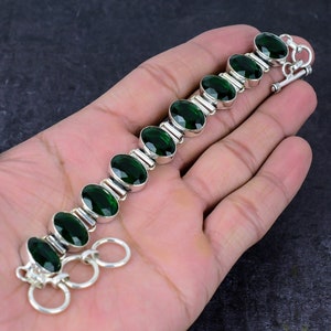 Chrome Diopside Quartz Gemstone Silver Plated Link Bracelet Dainty Jewelry for Women