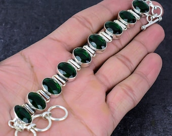 Chrome Diopside Quartz Gemstone Silver Plated Link Bracelet Dainty Jewelry for Women