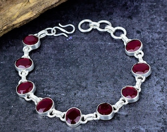 Ruby Bracelet: Silver Plated Artisan Jewelry, Birthday Gift