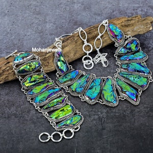Ruwe titanium druzy-ketting armbandenset: verzilverde boho-sieraden