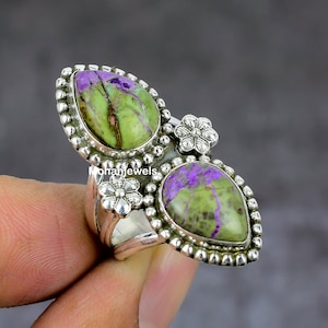 Purpurite Ring, Purpurite Silver Plated Vintage Ring, Two Stone Stackable Ring, Handmade Artisan Jewelry, Gift For Love