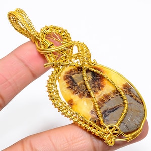 Septarian Crystal Pendant, Gold Plated Wire Wrapped Jewelry, Handmade Gemstone Designer Pendant, Fossil Pendant Fashion Jewelry Gift For Her