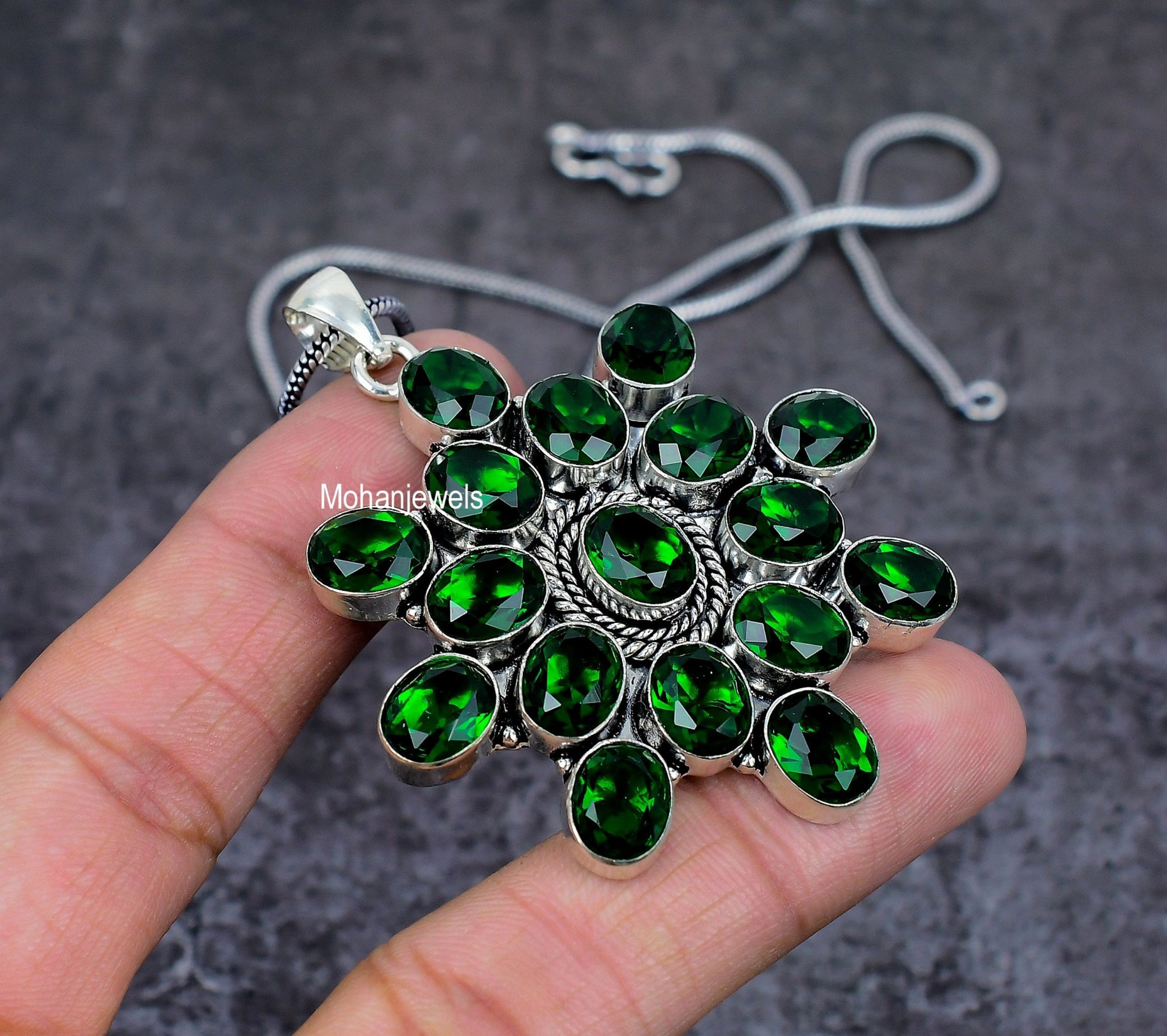 Chrome Diopside Pendant Handmade Gemstone Silver Pendant Flower Pendant Jewelry Gift Stackable Floral Pendant Necklace For Mother's Day Gift