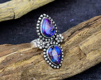 Purple Turquoise Ring: Silver Plated Artisan Jewelry, Natural Gemstone
