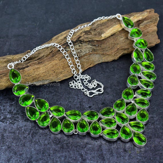 Peridot Choker Necklace: Silver Plated Green Gemstone Jewelry