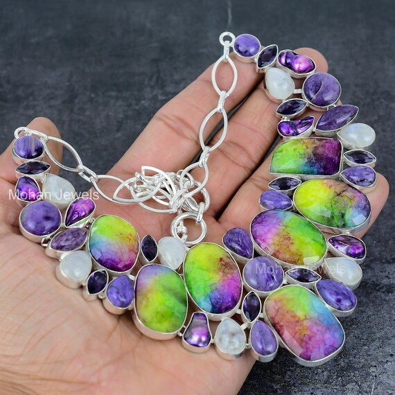 Sterling Silver Charoite & Purple Agate Druzy Necklaces Sterling Silver Charoite & Purple Agate Druzy Necklaces