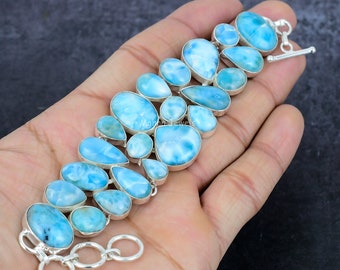 Larimar Bracelet, Caribbean Larimar Gemstone Silver Plated Bracelet, Larimar Silver Jewelry, Natural Larimar, Bracelet for her