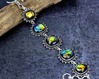 Dichroic Glass Silver Plated Bracelet Dicho Dots Fused Art Glass Jewelry Gift