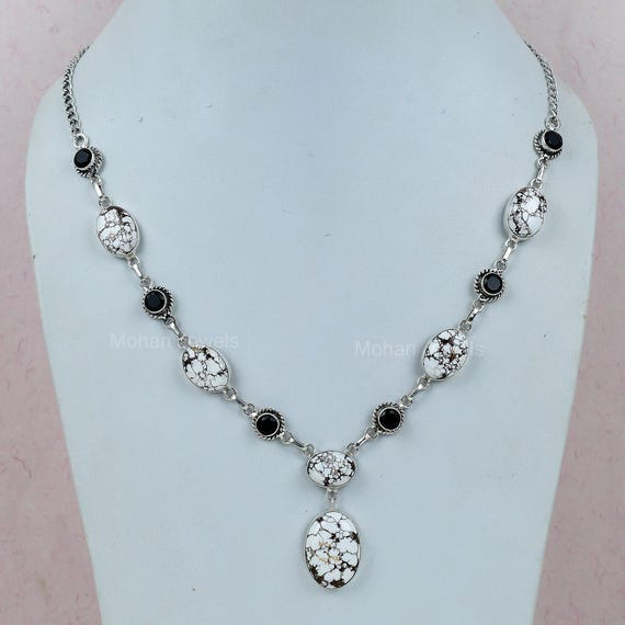 Wild Horse Jasper Necklace: Black Onyx, Silver Plated Gemstone