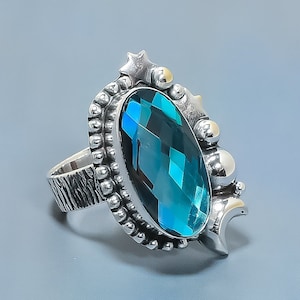 Blauer Topas Ring, London Blautopas Edelstein versilbert Ring, Vintage Ring, Designer Ring, himmlischen Ring, Geburtstagsgeschenk