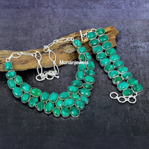 Emerald Necklace & Bracelet Jewelry Set: - Handmade Wedding Gift