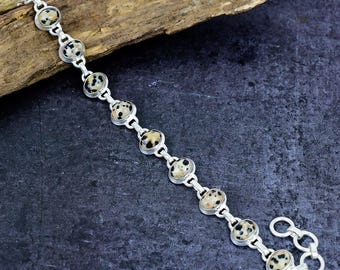 Dalmatian Jasper Bracelet: Silver Plated Boho Jewelry Gift for Her