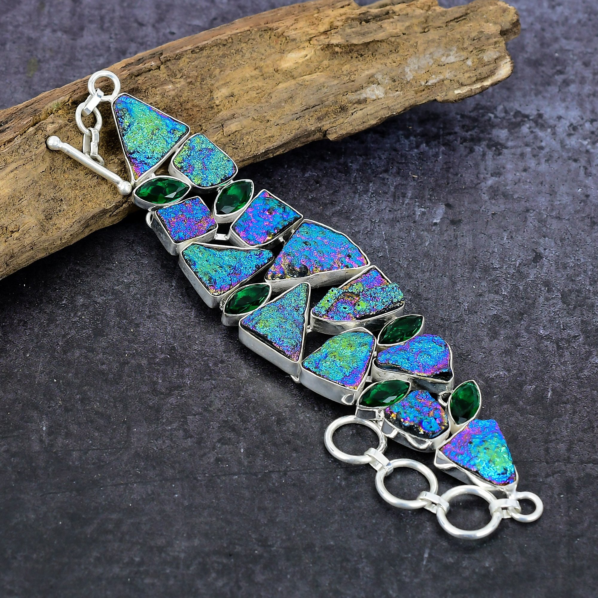 Sparkling Titanium Druzy Gemstone Silver Plated Bracelet, Unique Designer Jewelry, Druzy Bracelet, Statement Bracelet For Every Occasion