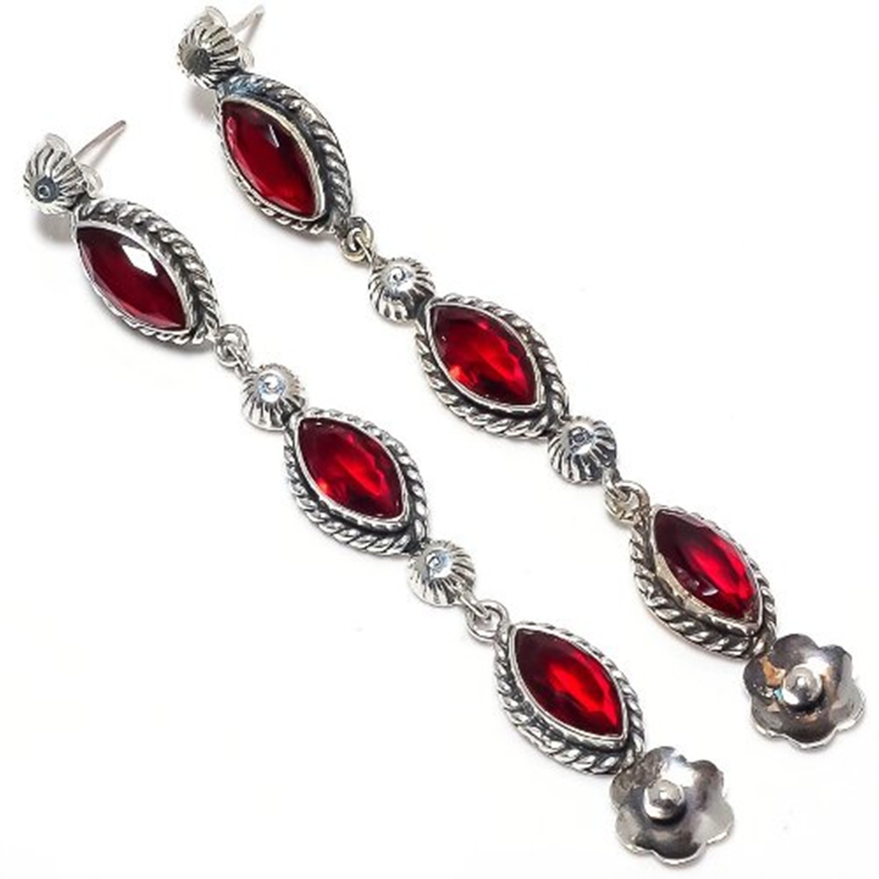 Boucles D'oreilles En Argent Avec Iolite, Grenat, Citrine, Topaze Rose Et Zircons - Neuves Sans Boîte