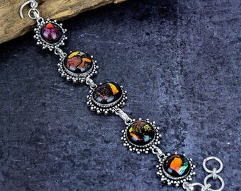 Dichroic Glass Silver Plated Bracelet Fused Art Glass Boho Jewelry Gift