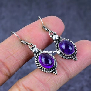 Amethyst Earrings, Natural Amethyst Silver Earrings, Purple Stone Jewelry, Vintage Earrings, Anniversary Gift for Her