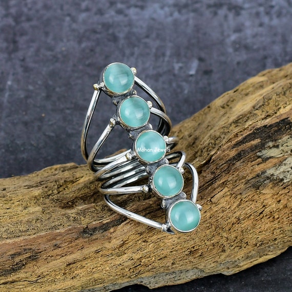 KAMBO Anello in vera pietra naturale, realizzato a mano, in argento