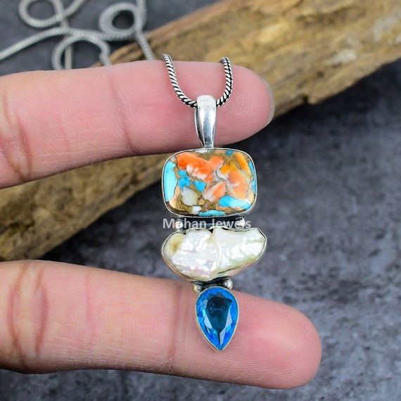 Collana con ciondolo in amazzonite: pietra preziosa in argento sterling 925 fatta a mano - Italia