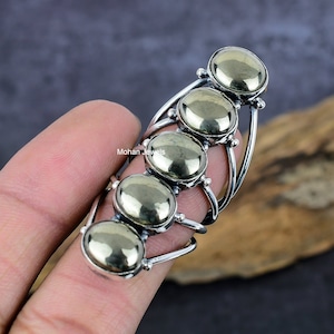 Anillo de plata de pirita, anillo de piedra preciosa de pirita dorada, anillo antiguo plateado, anillo de pirita de oro apache, regalo de madre, anillo boho