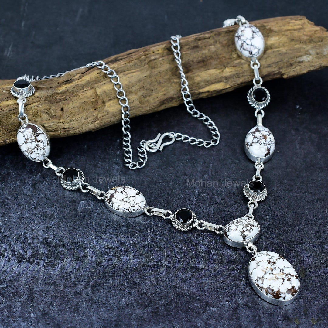 Wild Horse Jasper Necklace: Black Onyx, Silver Plated Gemstone