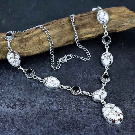 Wild Horse Jasper Necklace: Black Onyx, Silver Plated Gemstone