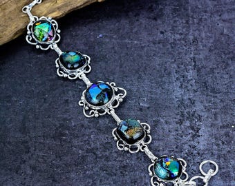 Dichroic Glass Bracelet Exotic Glitzy Glass Silver Plated Statement Jewelry