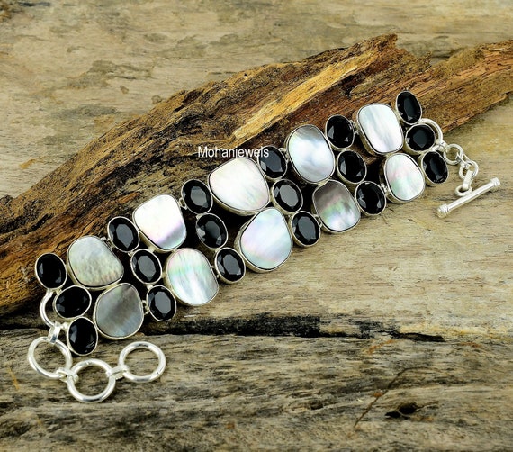 Black Mother of Pearl Bracelet, Mother of Pearl & Black Onyx