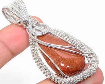 Silver Wire Wrapped Sunstone Pendant: Handmade Gemstone Jewelry