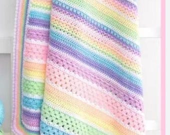 Handmade Crochet Baby Blanket, Pink Ripple Design