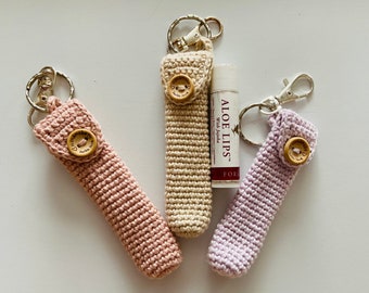 Handmade Crochet Lip Balm Holder Keychain, Eco-Friendly Caddy