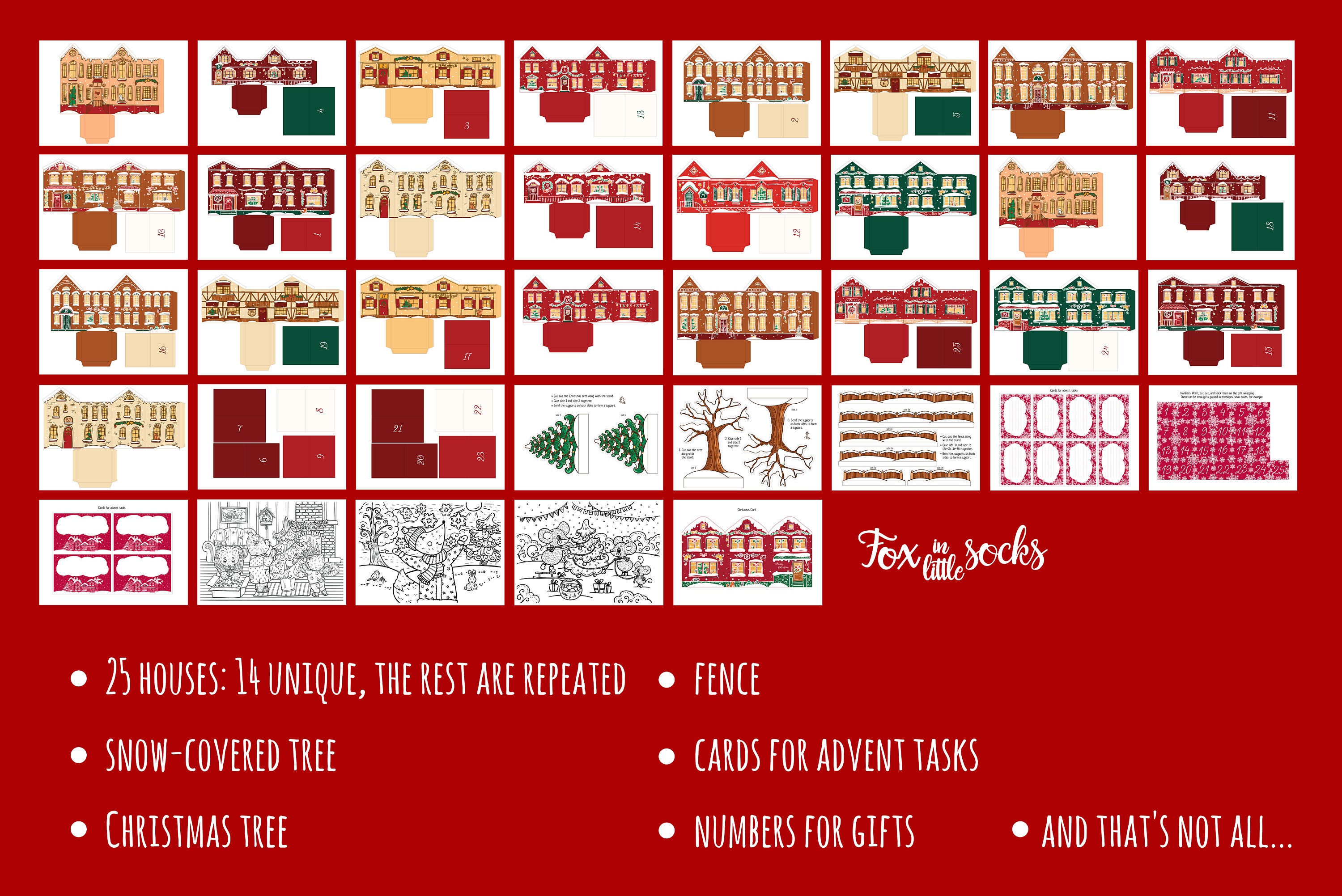 25 Days Printable Advent Calendar Christmas Houses DIY Paper Etsy
