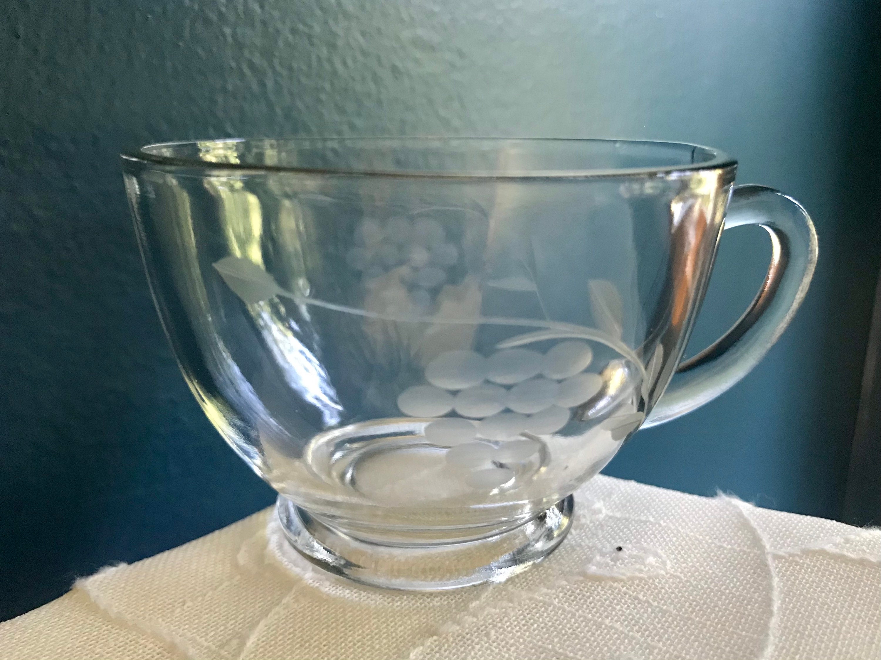 Vintage Crystal Punch Bowl 12 Cup Grapes & Leaves Etched Etsy