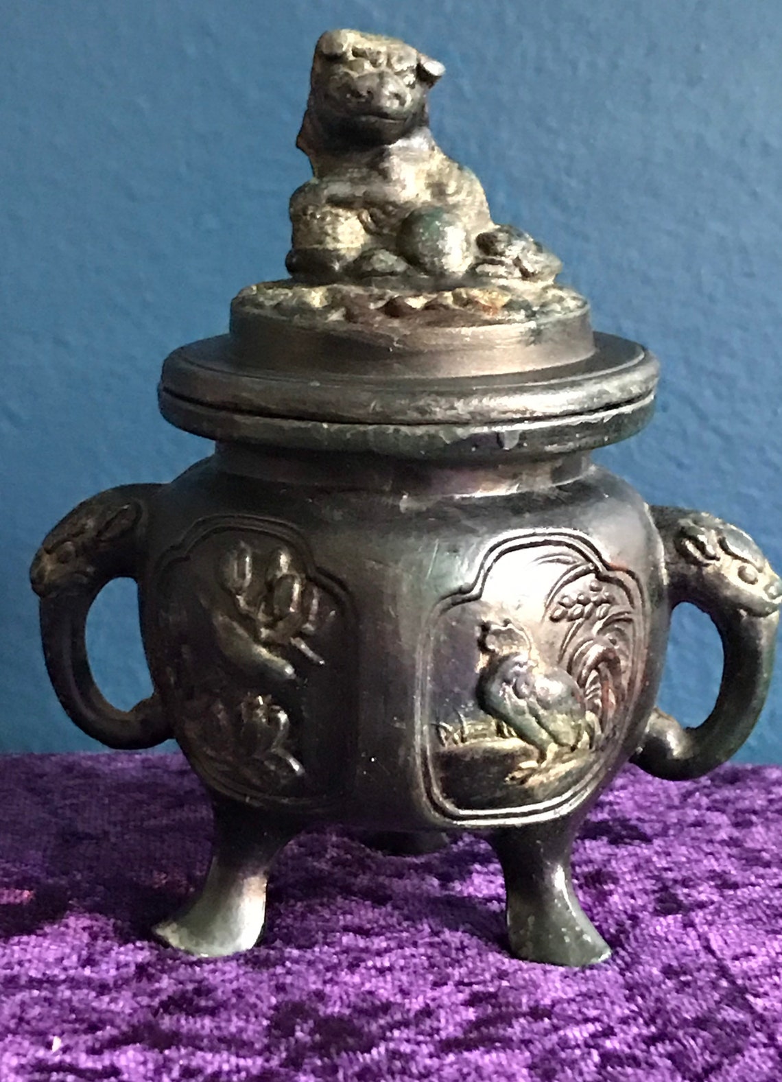 Small Solid Metal Foo Dog Incense Burner Vintage Asian Etsy