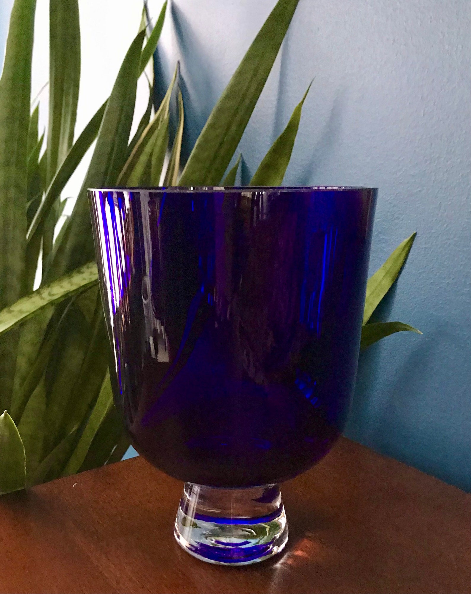 Cobalt Blue Vase 8 Clear Glass Base Art Glass Vase Etsy